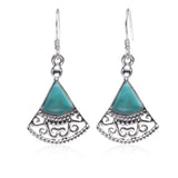 Blue Turquoise Gemstones Filigree Triangle Dangle Earrings