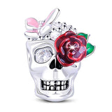 Silver Skull with Rose Flower&Butterfly Charms