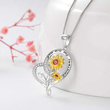 S925 Sterling Silver Heart Sunflower Necklace You are My Sunshine Necklace Jewelry for Women Girlfriend