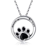 925 Silver Paw Print Pendant Necklace for Cat Dog Pets Ashes - Always in My Heart Pet Memorial Keepsake Cremation Jewelry