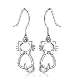 Silver Cute Cat Drop Earrings