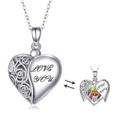 Silver Rose Flower Locket Necklace Memorial Picture Locket Heart Pendant 