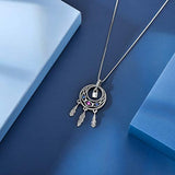 Dream Catcher Necklace for Women 925 Sterling Silver Lock Padlock Pendant Necklace with Feather Jewelry
