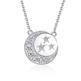 Silver Moon &Star CZ Pendant Necklace