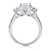 Rhodium Plated Sterling Silver 3-Stone Anniversary Promise Engagement Ring Made with Zirconia Princess Cut