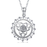 Silver Yoga lotus flower necklace Om Aum Yoga Pendant 