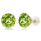 14K  Gold Natural Green Peridot Stud Earrings