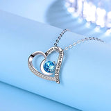 S925 Sterling Silver CZ Heart&Moon Necklace Blue Topaz Necklace Pendants Jewelry for Women