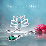 925 Sterling Silver Lotus Ring for Women Adjustable Open Rings Birthday Bridesmaid Jewellery Gifts for Her