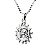 925 Sterling Silver Glinting Celestial Sun and Moon Pendant Necklace