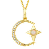 Fire Opal Moon & Star Necklace