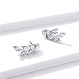 925 Sterling Silver Shining Wheat Shape Ring and Stud Earrings Precious Jewelry For Women