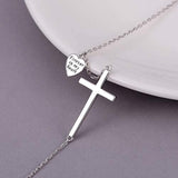 925 Sterling Silver Sideways Cross Pendant Necklace with Love Heart Jewelry for Women Girls - Forever in My Heart