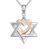 925 Silver Star of David pendant with Rose Gold Heart Necklace Jewelry Gift for Women
