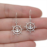 Women's 925 Sterling Silver Art Deco Style Nautical Ship Wheel Anchors Daily Hook Earrings