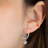 925 Sterling Silver Star and Moon Hoop Earrings Women Small Open Hoops Earrings Gifts for Ladies