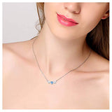 Dainty Cubic Zirconia Necklace Sterling Silver White Blue Heart Choker Necklaces for Women Girls, Adjustable Silver Chain 15+3 Inches Mothers Day Jewelry