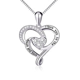  Silver CZ Love Heart Pendant Necklace 