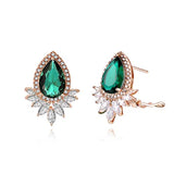 Green Emerald Pear Halo Stud Earrings
