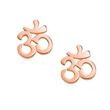 Cut Out Zen Yoga Om Aum Symbol Stud Earrings For Women For Teen Yogi Rose Gold Plated 925 Sterling Silver