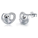 Silver CZ Heart Sloth  Stud Earrings