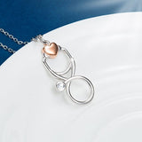 Sterling Silver Stethoscope Pendant Necklace Cubic Zirconia Stone Infinity Loop with Heart for Doctors, Nurses or Students