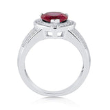 Rhodium Plated Sterling Silver Simulated Ruby Pear Cut Cubic Zirconia CZ Statement Halo Cocktail Fashion Right Hand Ring
