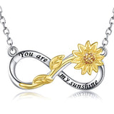 925 Silver Sunflower Infinity Pendant Necklace - You are My Sunshine Jewelry Daughter Mother Gift for Women