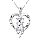 Silver Animal Jewelry Sea Otter Heart Pendant Necklace 