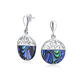 Bali Style Rainbow Iridescent Swirl Filigree Circle Round Disc Boho Abalone Drop Earrings For Women 925 Sterling Silver