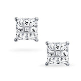 Geometric Cubic Zirconia CZ Square Princess Invisible Cut Stud Earrings For Men Women Sterling Silver