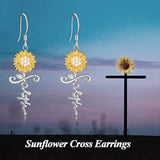 Faith Earring 925 Sterling Silver Sunflower Cross Drop Earrings for Women Faith Jewerly, Birthday Gifts for Her