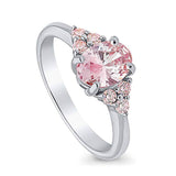 Rhodium Plated Sterling Silver Solitaire Promise Engagement Ring Made with Swarovski Zirconia Morganite Color Oval Cut