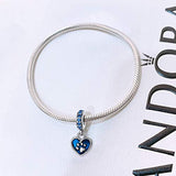 Dog Paw Pendant, Heart Lock Shape Cute Dog Paw Print Bead Pendant in Sterling Silver with Blue Zircon Can be Used in Beaded Bracelet and Necklace