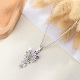 S925  Sterling Silver Flower Myosotis Bouquet Crystal Gemstone Pendant Necklaces Gifts for Her