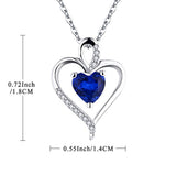 925 Sterling Silver Cubic Zirconia Heart Pendant Necklace with September Blue Sapphire Birthstone