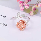 Rose Flower Ring 925 Sterling Silver Open Adjustable Rings for Women Gift