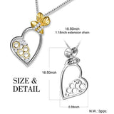 Two Tone Sterling Silver CZ Bee My Love Heart Necklace Pendant for Women