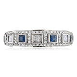 14k White Gold Princess-cut Natural Diamond & Blue Sapphire Bridegroom Wedding Band Ring (3/4 cttw, I-J, I1-I2)