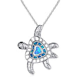 Silver Blue sea turtle Heart Pendant Necklace 