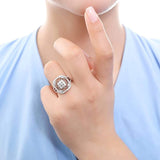 Rhodium Plated Sterling Silver Cubic Zirconia CZ Statement Art Deco Flower Cocktail Fashion Right Hand Ring