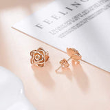 925 Sterling Silver Rose Flower Stud Earrings for Women