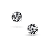 Small Medallion Shield Celtic Knot Work Viking Gebo Love Round Circle Disc Stud Earrings Oxidized 925 Sterling Silver