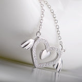 Angle Heart Pendant Necklace With Cubic Zirconia Silver Fashion Jewelry