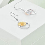 925 Sterling Silver Heart Sunflower Dangle Drop Earrings for Women Girls