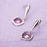 925 Sterling Silver Cushion Cut Amethyst Dangle Drop Earrings Cubic Zirconia CZ Delicate Elegant Fine Jewelry for Women