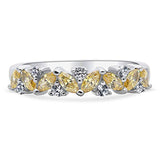 Rhodium Plated Sterling Silver Stackable Cluster Flower Anniversary Fashion Right Hand Band Made with Swarovski Zirconia Yellow