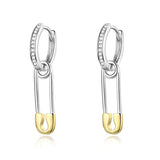 Silver Safety Pin Dangle Drop  Unique Huggie Hoop Earrings