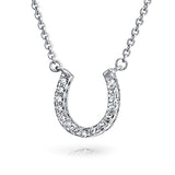Pave Cubic Zirconia CZ Good Luck Horseshoe Station Pendant Necklace For Women For Graduation 925 Sterling Silver