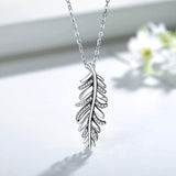 S925 Sterling Silver  Feather Necklace Pendant with Cubic Zirconia Gifts for Women